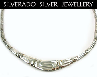 Griekse sleutelketting, Griekse ketting, sterlingzilver 925 oud-Griekse eeuwigheid sleutel Meanderontwerp geleidelijk zilveren ketting 40-45-50 cm
