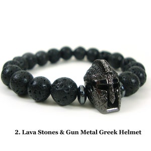 GRATIS VERZENDING Santorini natuurlijke zwarte vulkanische lava 8mm & oude Griekse helm armband, Griekse lava armband, unisex vulkanische lava armband afbeelding 5