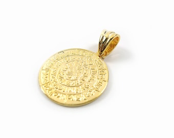 Gold Plated Sterling Silver Minoan Phaistos Disc Pendant, Greek Jewelry