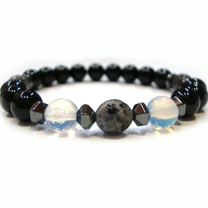 FREE SHIPPING Black Onyx, Moonstone, Larvikite, Hematite, Men Women Unisex Stone Bracelet, Echte Steine Armband, Pierre Naturelle Bracelet