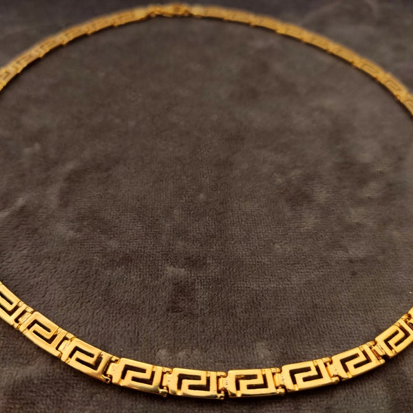 Plata de ley 925 collar chapado en oro 5 mm meandro infinito griego clave hombres mujeres joyería, Griechisce Vergoldete Kette, Bijoux Grecque
