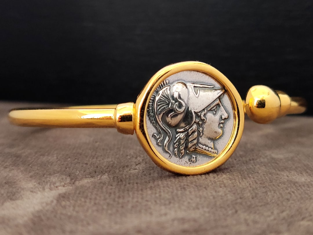 Greek Goddess Athena Minerva Gold Plated Silver 925 Cuff Bracelet ...