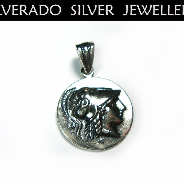 Sterling Silver 925 Ancient Greek Goddess Athena Round Pendant 19mm, Greek Pendant, Griechische Silber Anhanger Schmuck, Pendetif Grecques
