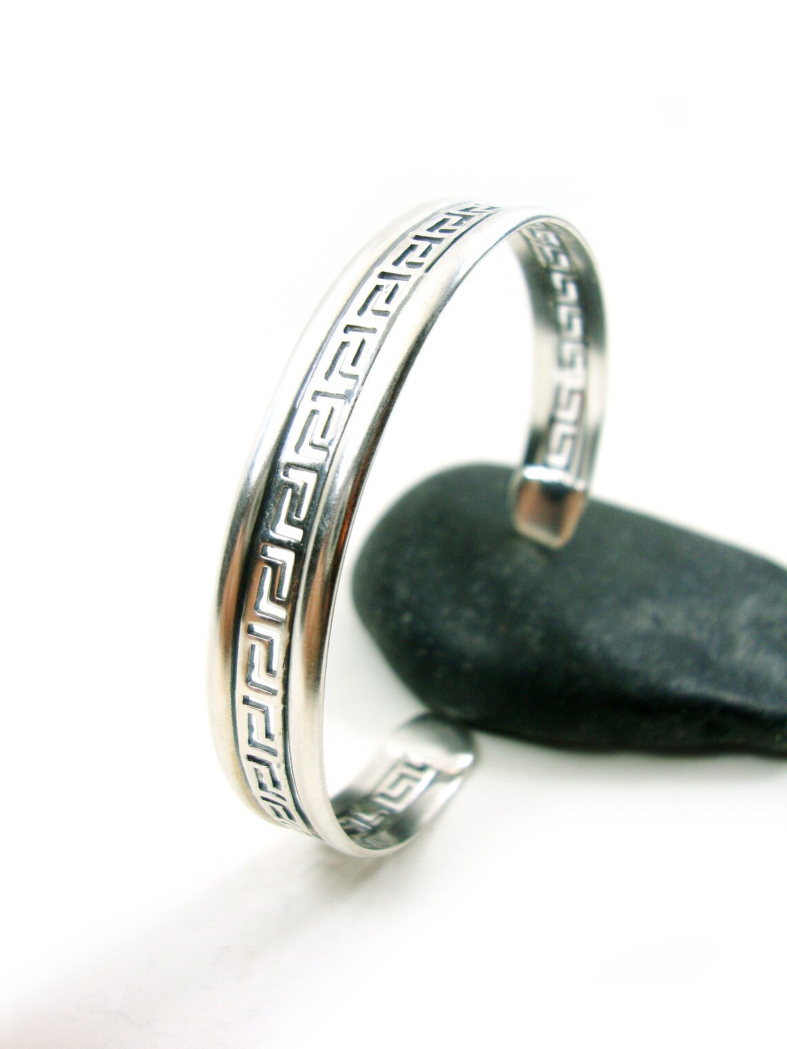 Sterling Silver 925 Bangle Cuff Greek Key Unisex Bracelet Etsy