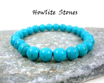 Natural Howlite Blue Stones Bracelet, Howlite Bracelet, Gemstone Bracelet, Natural Stone Men Women Bracelet, Natur Stein Armband