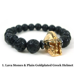 GRATIS VERZENDING Santorini natuurlijke zwarte vulkanische lava 8mm & oude Griekse helm armband, Griekse lava armband, unisex vulkanische lava armband afbeelding 3