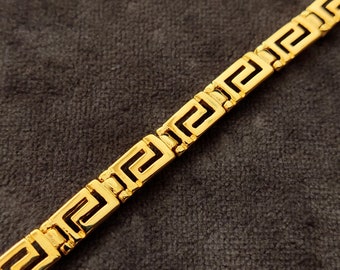 Sterling Silver 925 Ancient Greek Eternity Key Meander Gold Plated 22K Bracelet, All Sizes, Silver Greek Bracelet, Griechische Armband Kette