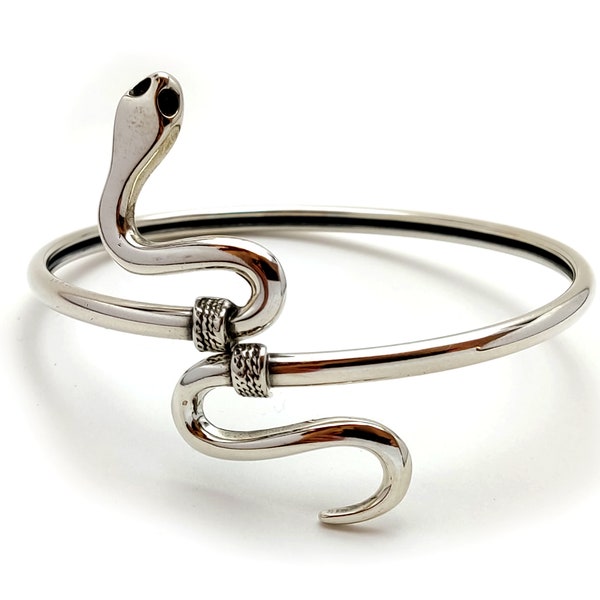 Sterling Zilver 925 Oude Griekse Snake Design Bangle Cuff Armband, Griechische Silber Armband Armreif Schlange, Argent Grecque Serpent