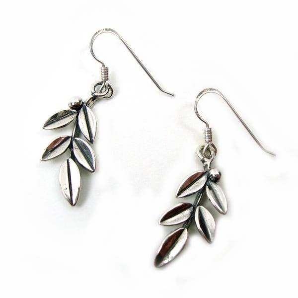 Sterling Silver 925 Ancient Greek Goddess Athena Olive Leaf Handmade Dangle Earrings, Griechische Silber Ohrringe, Bijoux Grecque En Argent