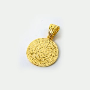 Sterling Silver 925  Minoan Phaistos Disc Gold Plated 22K Pendant 16mm, Greek Jewelry, Griechisches Anhanger Schmuck, Pendetif Grec Argent