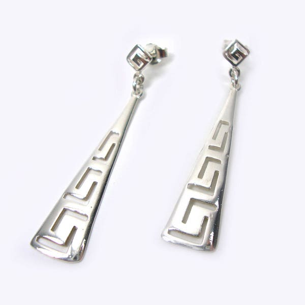 Sterling Silver 925 Ancient Greek Eternity Key Gradual Dangle Earrings ,Griechische Silber Ohrringe, Boucle Argent Grecque