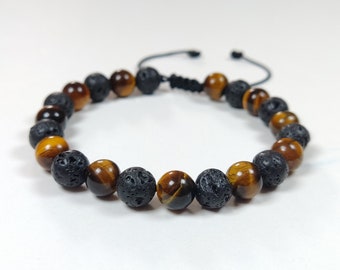 Greek Lava Tiger Eye Bracelet, Jewelry From Greece, Men Women Unisex Bracelet, Griechische Tiger Auge Armband, Volcanic Lava Stone Santorini