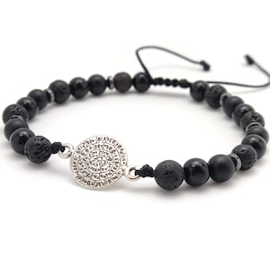 Sterling Silver 925 Phaistos Disc Bracelet Made With Lava And Onyx Stones, Volcanic Lava From  Greece, Bijoux De Grece,