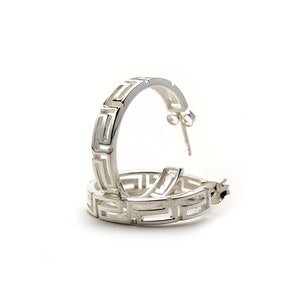 Sterling Zilver 925 Griekse oorbellen, Griekse eeuwigheid sleutel hoepel oorbellen 21mm, Griechische Ohrringe, Boucles d'oreilles grecques