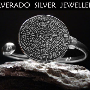 Sterling Silver 925 Phaistos Minoan Ancient Greek Disc Bangle Bracelet FREE SHIPPING WORLDWIDE