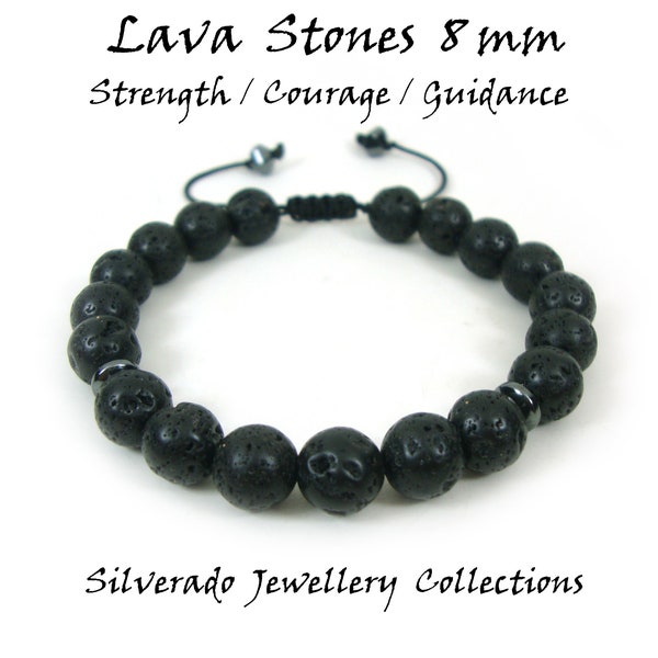 Lava Bracelet, Volcanic Lava Men Women Unisex Adjustable Bracelet, Lava 8mm, Santorini Volcanic Lava Stone Bracelet, Mens Bracelet, Lava