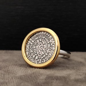 Phaistos Disc Silver Greek Ring Gold Plated 18mm, Griechischer Silber Ring Festos Kreta Schmuck, Bijoux Grecque Bague Anneau, Jewelry Greece