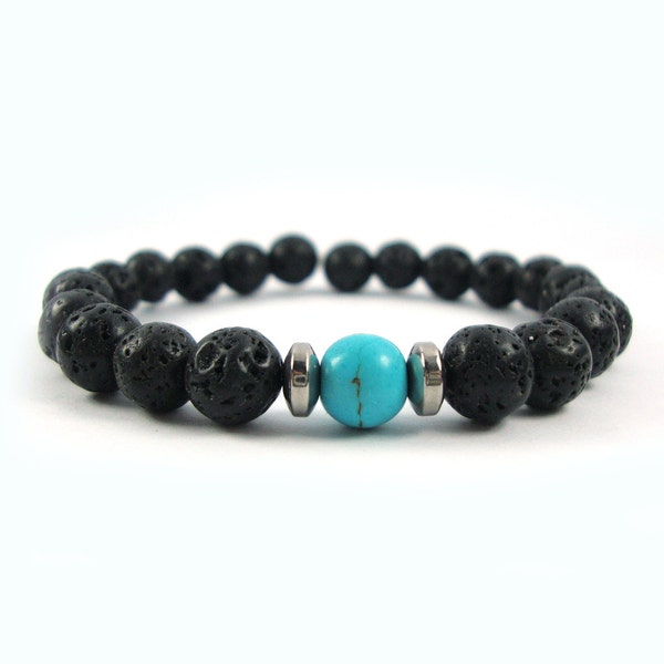 FREE SHIPPING Santorini Natural Black Volcanic Lava 8mm Turquoise 8mm Handmade Greek Men Women Unisex Bracelet