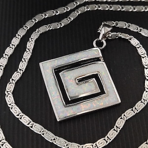 Sterling Silver 925 White Opal Pendant Necklace From Greece | Greek Silver Jewelry | Opal Necklace | Silver Greek Chain | Men Women Unisex
