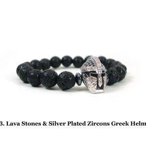 GRATIS VERZENDING Santorini natuurlijke zwarte vulkanische lava 8mm & oude Griekse helm armband, Griekse lava armband, unisex vulkanische lava armband afbeelding 6