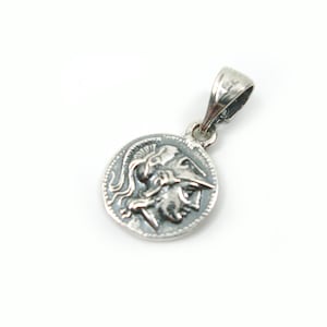 Sterling Silver 925 Ancient Greek Goddess Athena Solid Round Pendant 13 mm Greek Eternity Key , Greek Pendant , Greek Coin , Greek Jewelry
