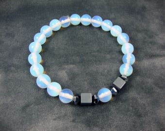 FREE SHIPPING Moonstone 8mm -  Hematite - Unique Design Handmade Greek Men Women Unisex Bracelet