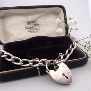 Vintage Sterling Silver Bracelet for Charms Heart Padlock & Safety Chain British Hallmark London 1969 Classic Solid Silver Charm Bracelet