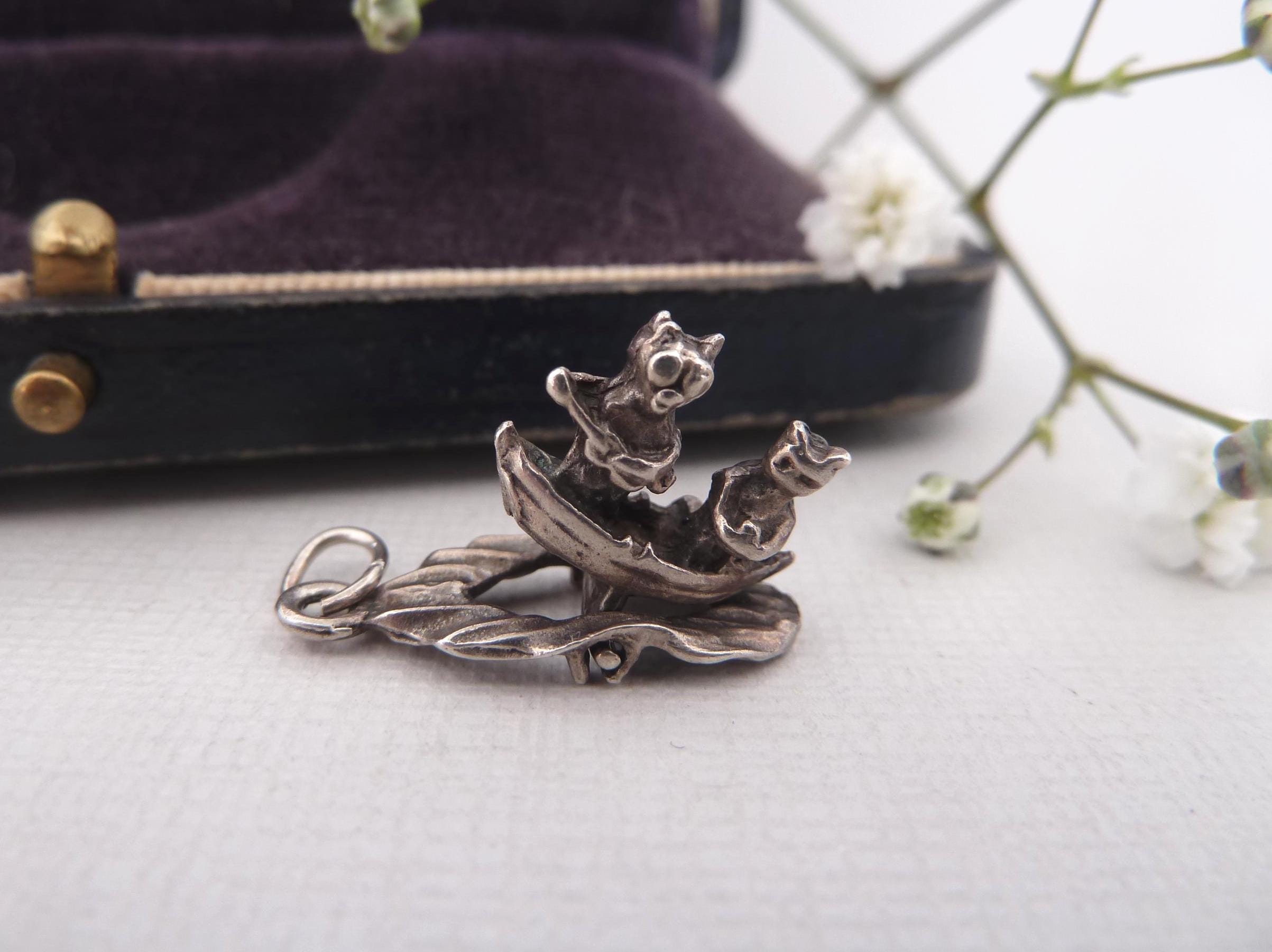 CHIM Vintage Sterling Silver Owl & Pussycat Boat Charm  Rocking Wave Mechanical Nursery Rhyme