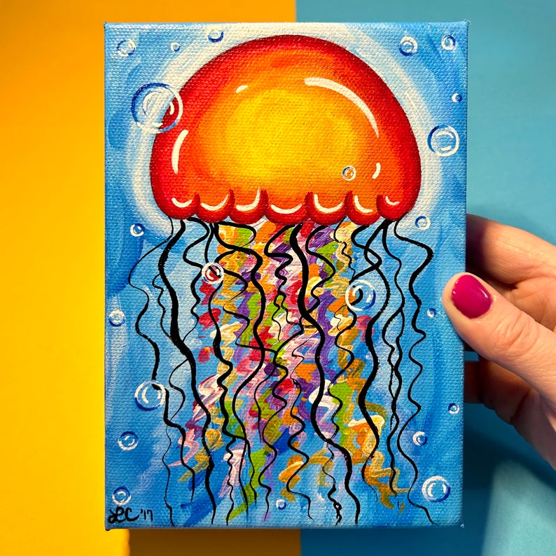 Red Jellyfish Original Acrylic Painting image 1