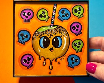 Caramel Apple and Skulls | Framed Original Drawing