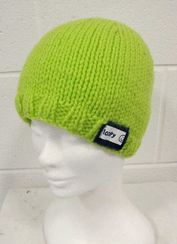 Green Handknit Beanie Hat lime green hat retro beanie retro Etsy