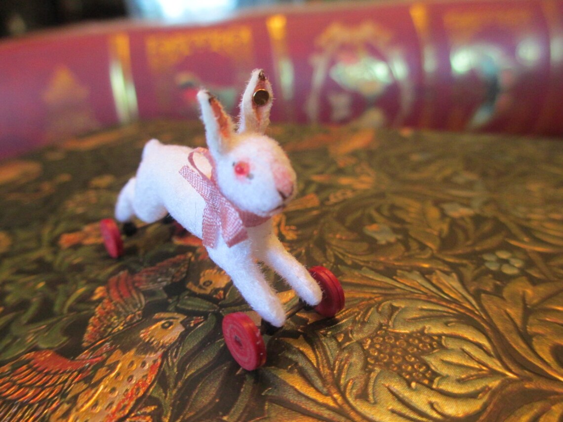 Miniature White Bunny on Wheels Etsy