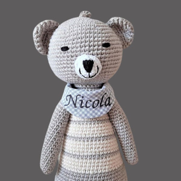 Spieluhr Bär Teddy gehäkelt mit Wunschmelodie / Spieluhr Baby Geschenk Geburt personalisiert mit Namen