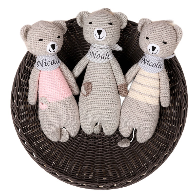 Spieluhr Teddy gehäkelt, Requisiten für Kinderfotos, Geschenk zur Geburt personalisiert image 9