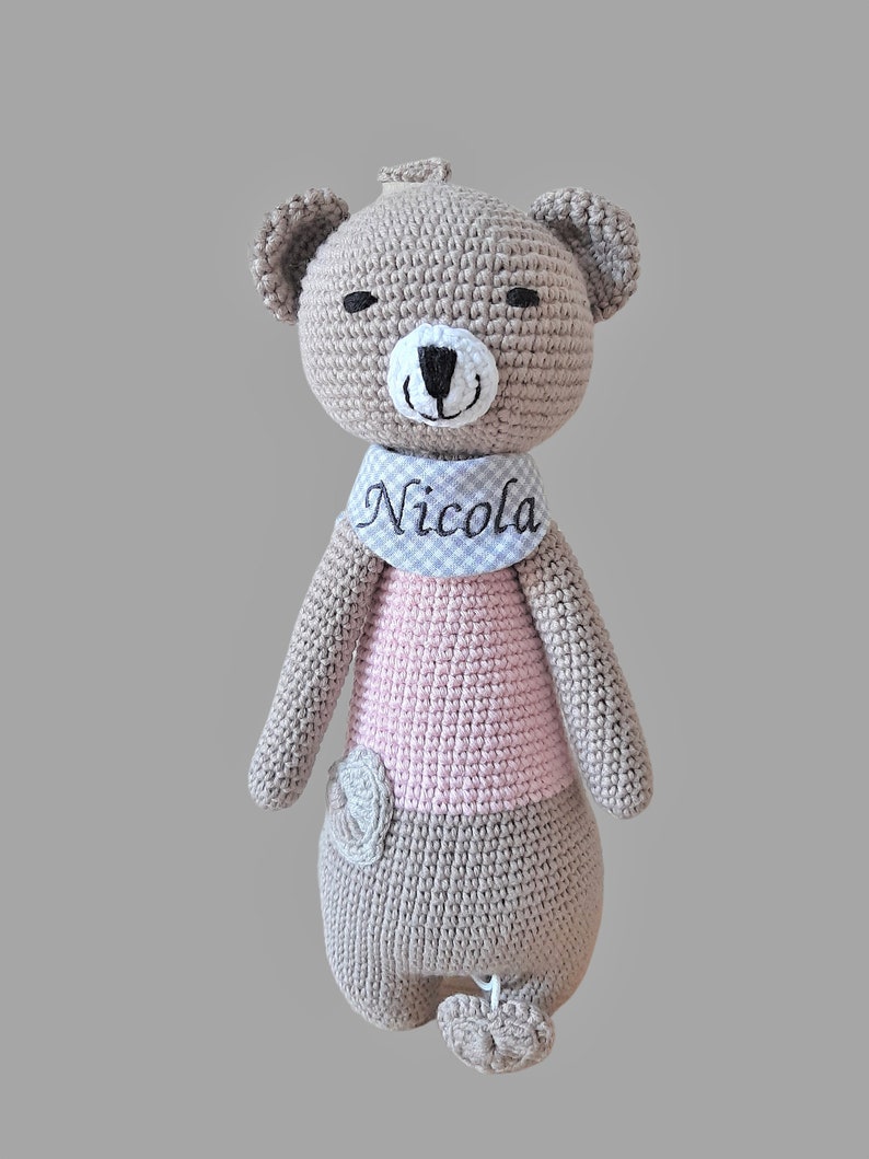 Spieluhr Teddy gehäkelt, Requisiten für Kinderfotos, Geschenk zur Geburt personalisiert image 3