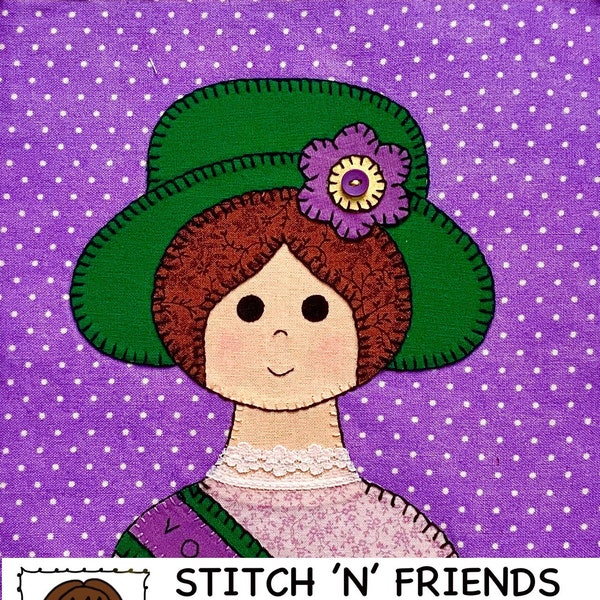 Emmeline Pankhurst quilt block pattern Feminist Applique PDF,patchwork,  slow stitch,embroidery, hand stitch or free motion embroidery