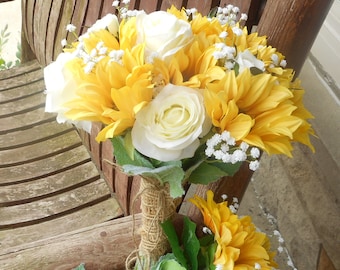 Ramo de novia de girasol / Boda de campo / Ramo de boda rústico / Ramo de novia de seda / Flores de boda de girasol / Bpuquet de girasol