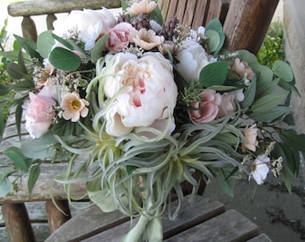 Rosa rosa y suculentas ramo de boda de playa / destino boda / flores de boda de seda / ramo de boda de playa / ramo de novia rústico