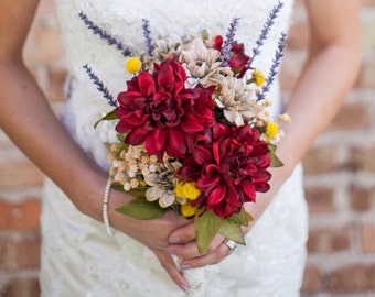 Boda rústica país boda / / caída de Novia de seda ramo de novia / dama de Honor / 2 Boutonnieres / 4 pcs / flores de la boda de seda