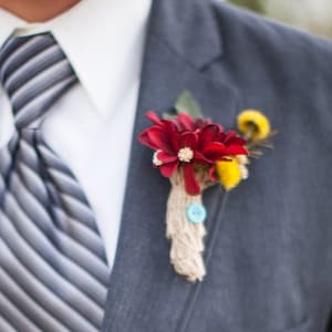 Burgundy and Antique Teal Silk Boutonniere for Weddings or Proms / Country Wedding / Burgundy Wedding Flowers / Prom Flowers image 1