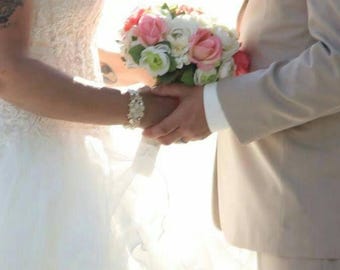 Corallo rosa / Bouquet da sposa Champagne rustico / Pink Bouquet spose / seta fiori di cerimonia nuziale / Bouquet da sposa di paese / Real Touch fiori