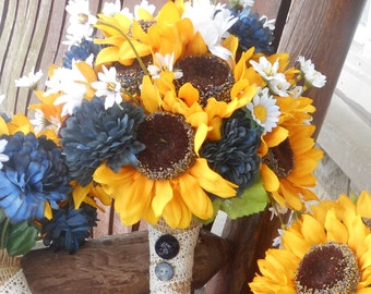 Rústico o granero boda / crisantemos girasoles y Marina rústico de novia novia de país girasol granero de boda azul boda girasol