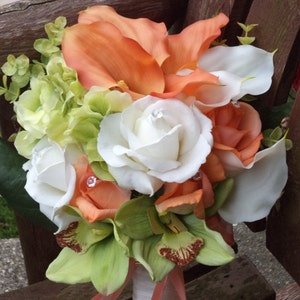 3 pc Beach Wedding Destination Wedding Tropical Coral Royal Blue Ivory and Lime Real Touch Silk Bridal Bouquet Silk Wedding Flowers