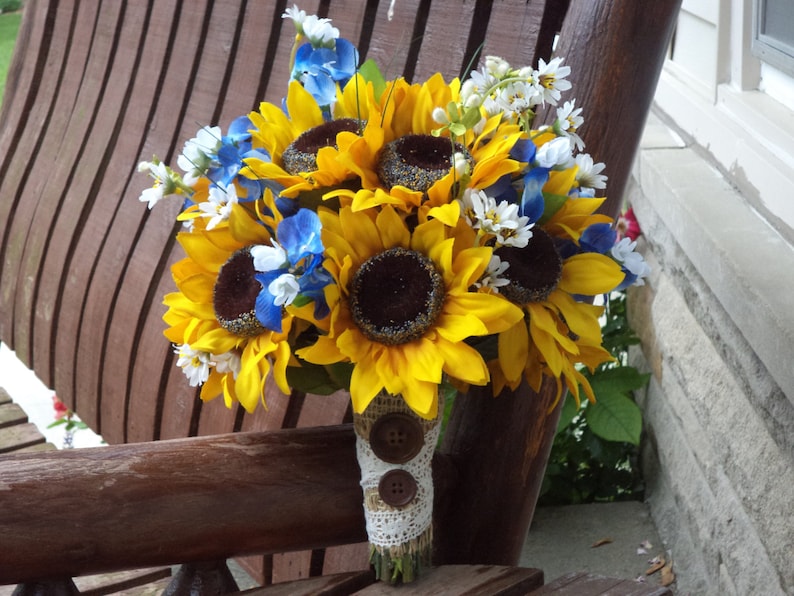 Sunflower Bridal Bouquet With Texas Bluebonnets Country Etsy
