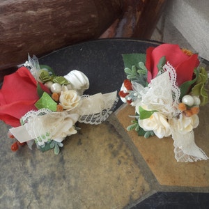 16 Piece Real Touch Red Rose Silk Bridal Bouquet / Silk Wedding Flowers Set / Winter Weddding ...