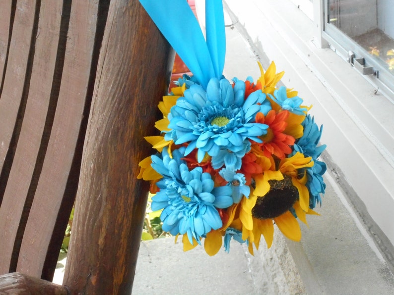 Sunflower Kissing Ball / Flower Girl Pomander / Silk Wedding Etsy