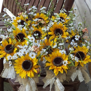 Rustic Sunflower Burlap and Lace Small Table Arrangements / Country Wedding Flowers / Sunflower Wedding Decor / Special Occasions / 12 Pcs.