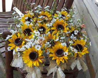 Rustic Sunflower Burlap and Lace Small Table Arrangements / Country Wedding Flowers / Sunflower Wedding Decor / Special Occasions / 12 Pcs.