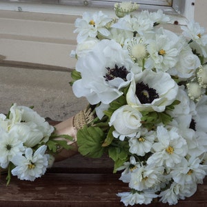 Rustic Wedding Bouquet / Anemone Rose and Daisy Silk Bridal Bouquet / Silk Wedding Flowers / Country Wedding / Rustic Wedding / Fall Wedding image 2