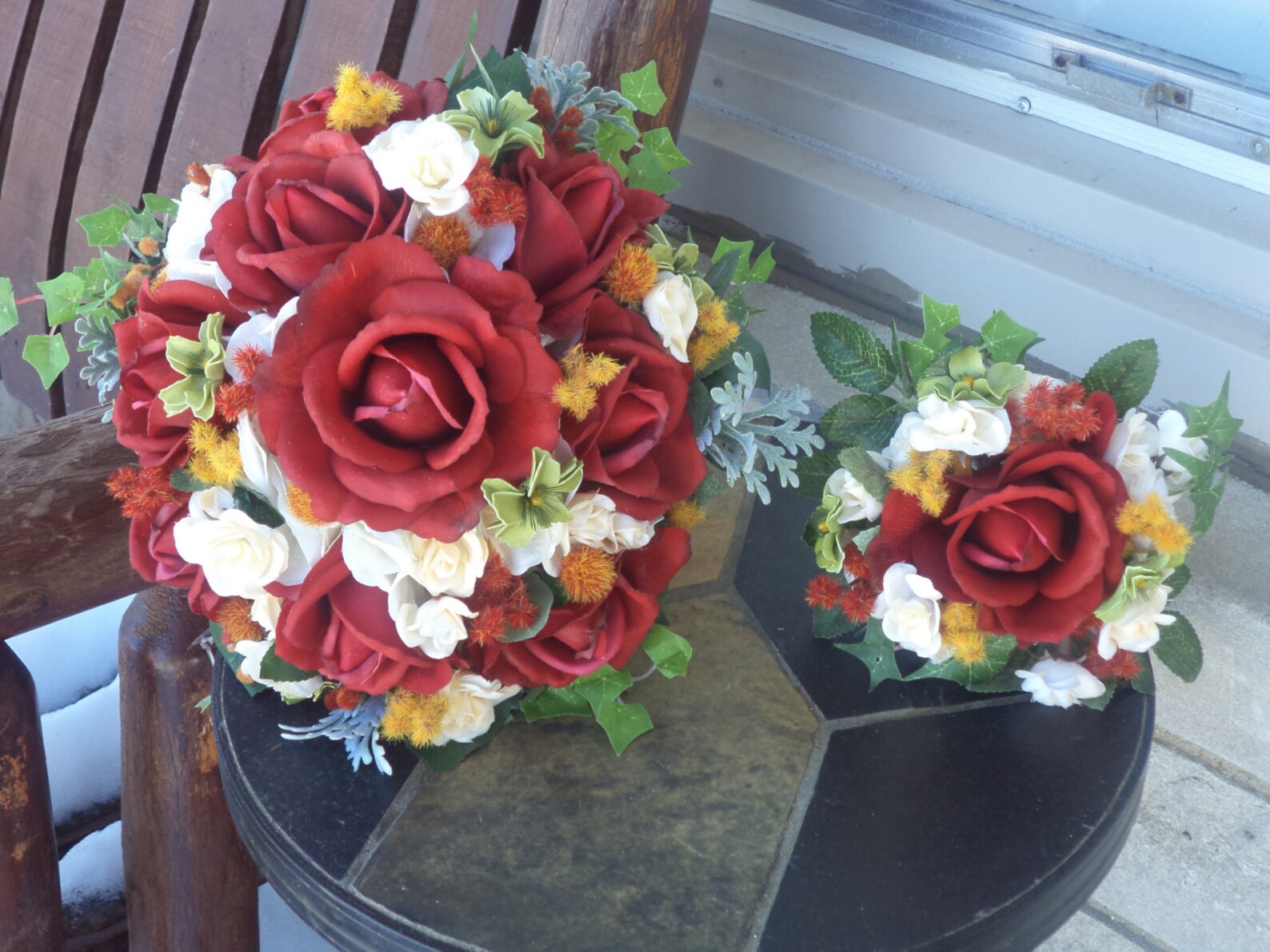 16 Piece Real Touch Red Rose Silk Bridal Bouquet / Silk Wedding Flowers ...